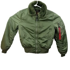 Mens Alpha Industries B15 Bomber Jacket Heritage Green Faux Fur Small Slim Fit